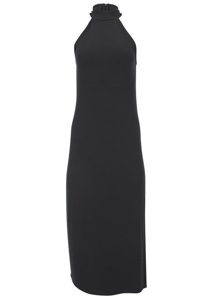High Neck Midi Dress - Jet Black | Venus Cost Saving