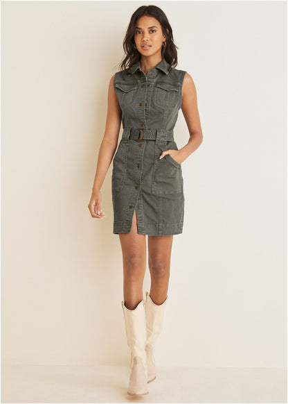 Colored Twill Utility Dress - Olive | Venus Value