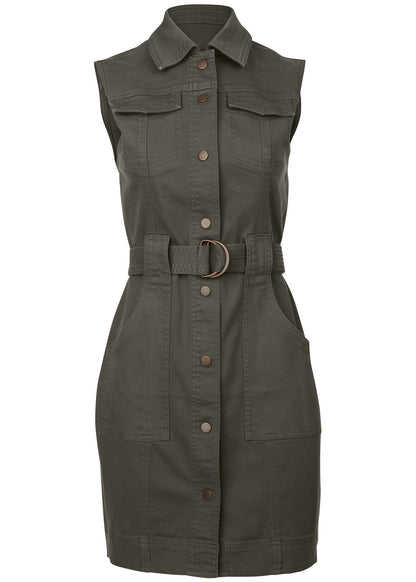 Colored Twill Utility Dress - Olive | Venus Value