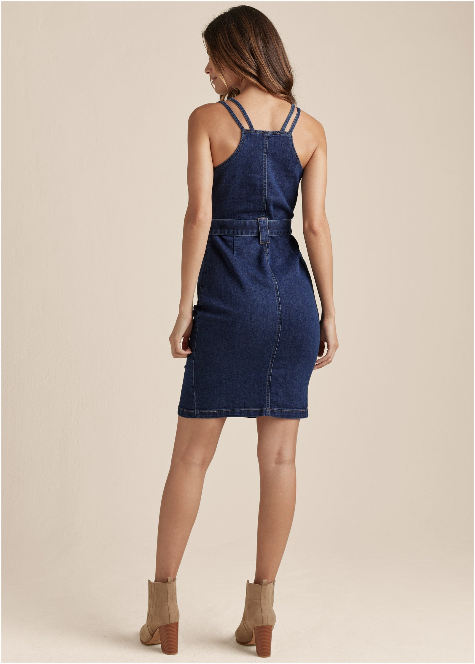 Denim Dress With Zipper - Dark Wash | Venus Featured