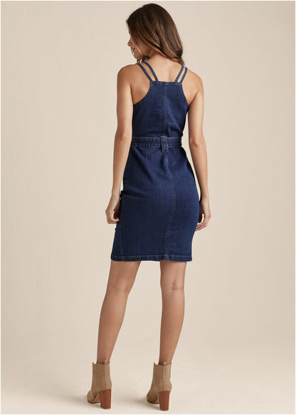 Denim Dress With Zipper - Dark Wash | Venus Featured