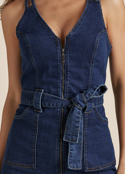 Denim Dress With Zipper - Dark Wash | Venus Featured