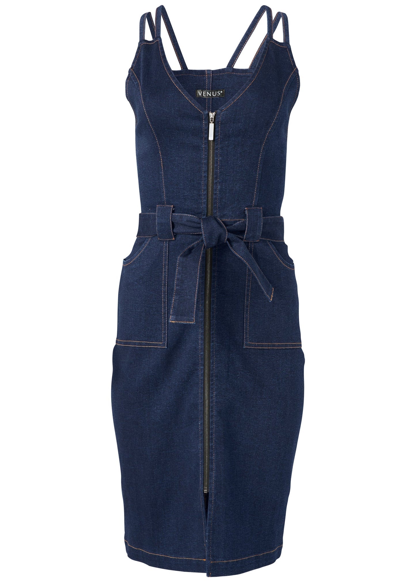 Denim Dress With Zipper - Dark Wash | Venus Featured