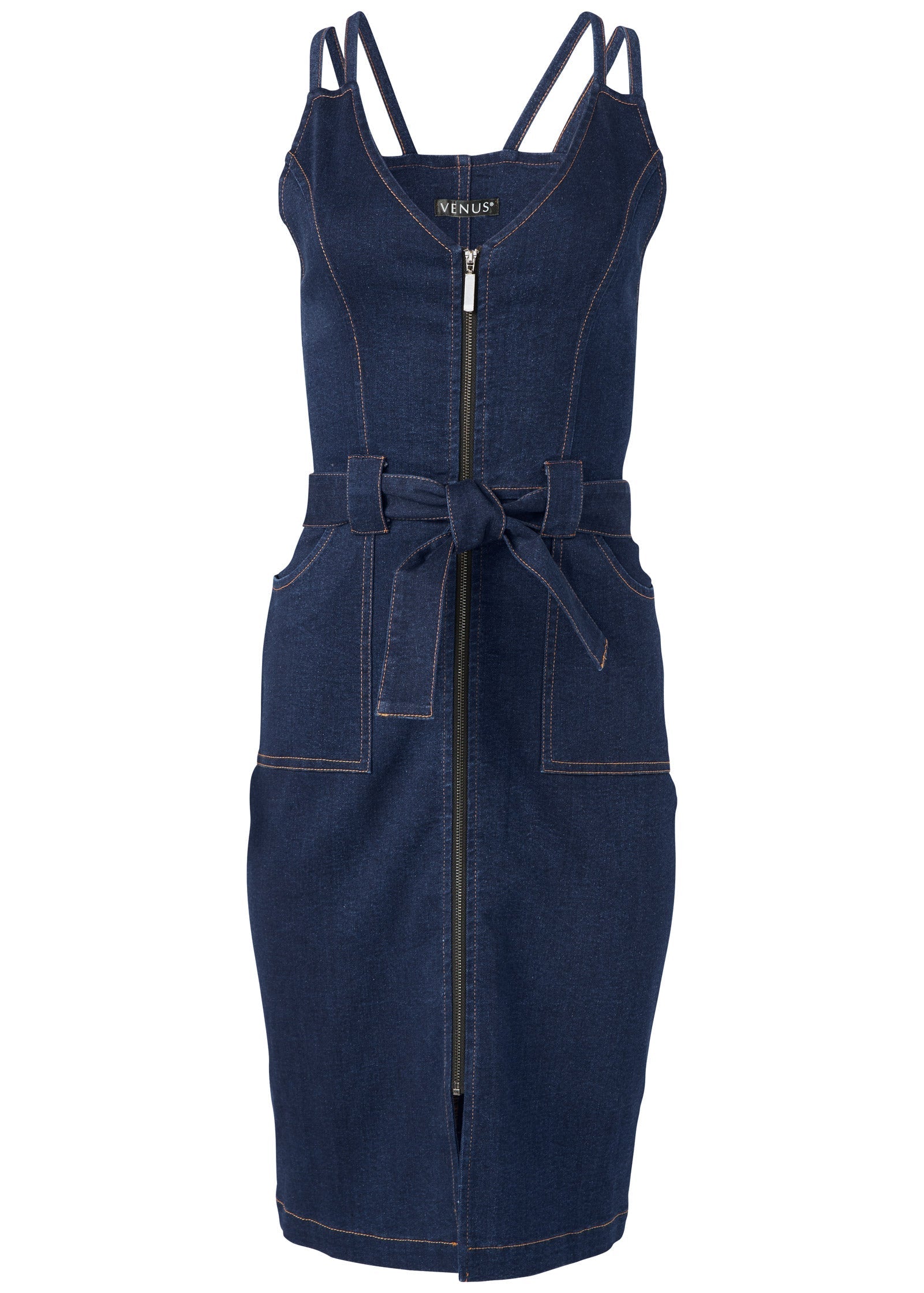 Denim Dress With Zipper - Dark Wash | Venus Featured