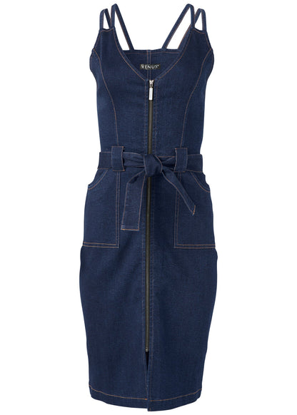 Denim Dress With Zipper - Dark Wash | Venus Featured