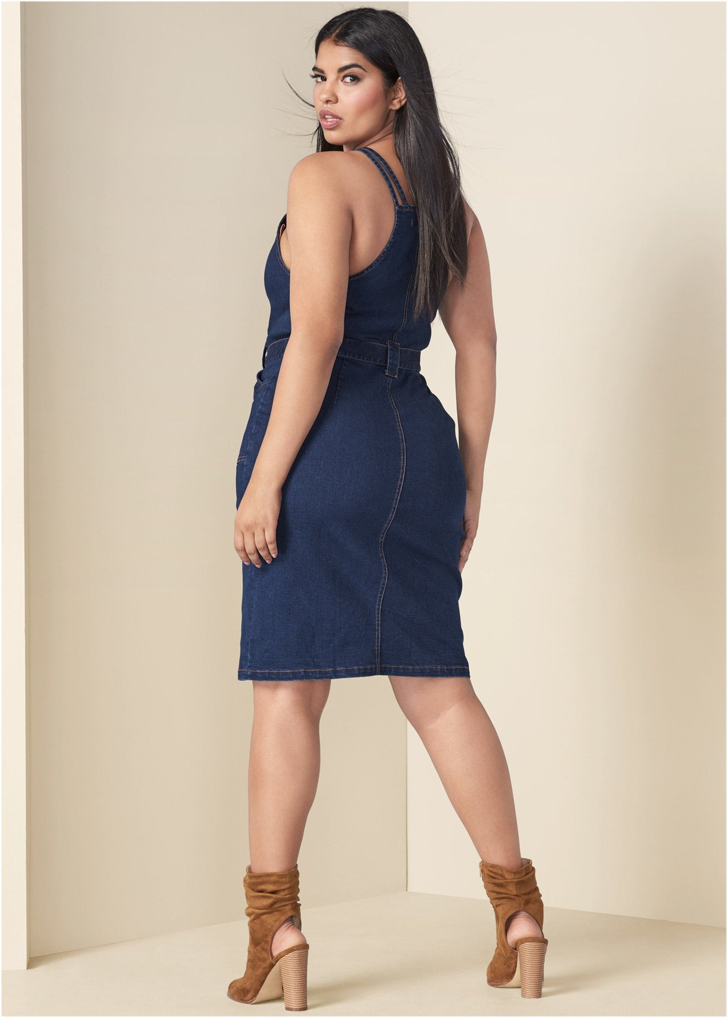 Denim Dress With Zipper - Dark Wash | Venus Featured
