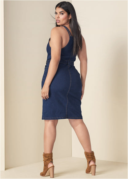 Denim Dress With Zipper - Dark Wash | Venus Featured
