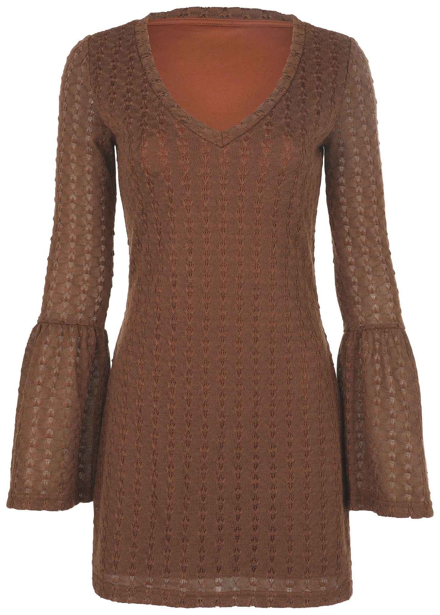 Bell Sleeve Pointelle Mini - Brown | Venus Customer Favorite