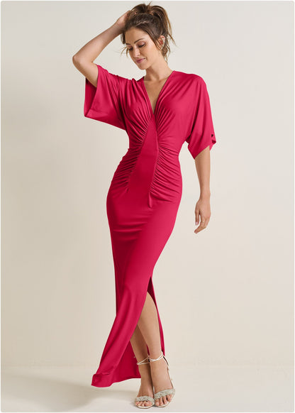 Drape Sleeve Maxi Dress - Barberry | Venus Limited Edition