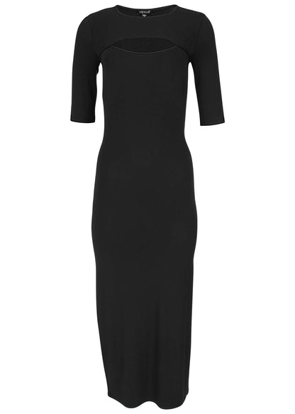 Front Cut Out Maxi Dress - Jet Black | Venus Sale
