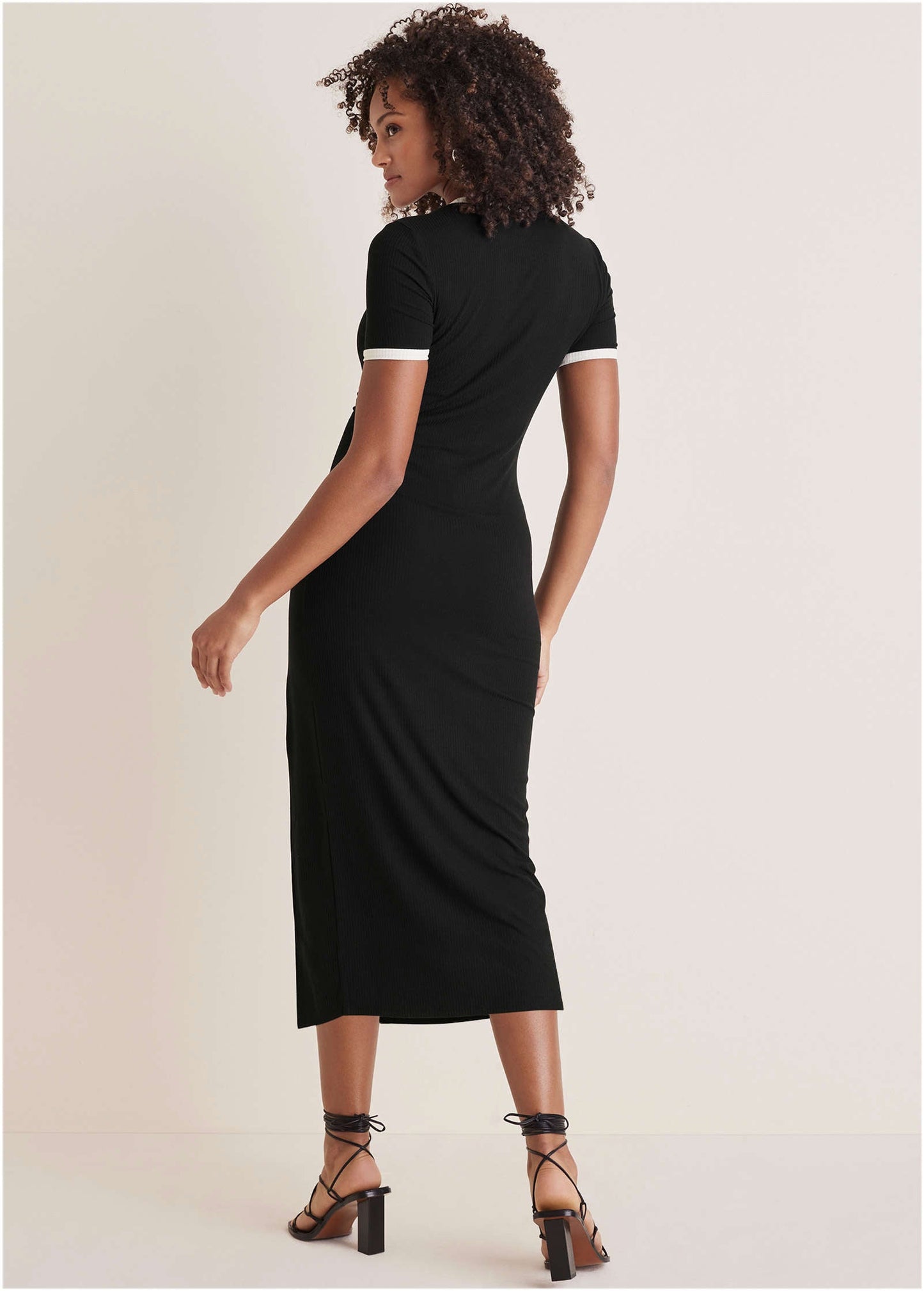 Ribbed Contrast Midi Dress - Jet Black | Venus Value