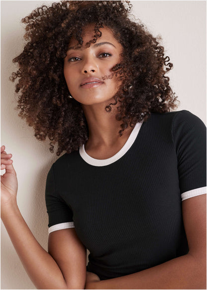 Ribbed Contrast Midi Dress - Jet Black | Venus Value