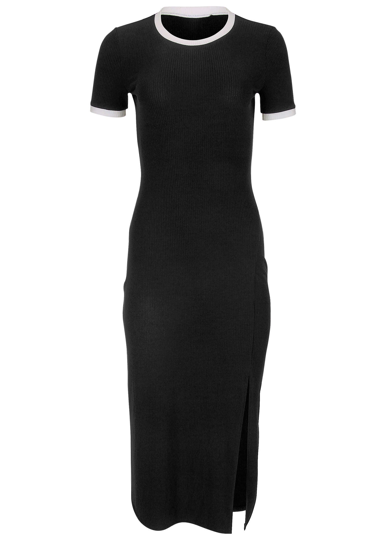 Ribbed Contrast Midi Dress - Jet Black | Venus Value