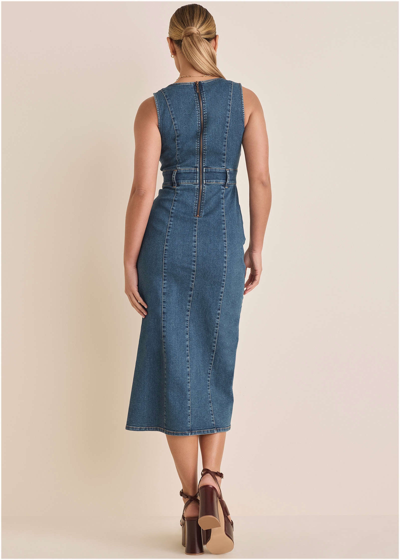 Denim Wave Maxi Dress - Medium Wash | Venus Affordable
