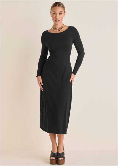 Open Back Maxi Dress - Jet Black | Venus Great Deal