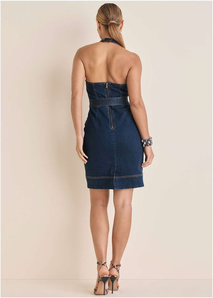 Denim Halter Dress - Dark Wash | Venus Best Seller
