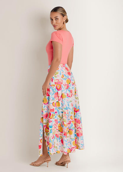 Linen High Slit Skirt Soft Citrus Floral | Venus Limited Edition