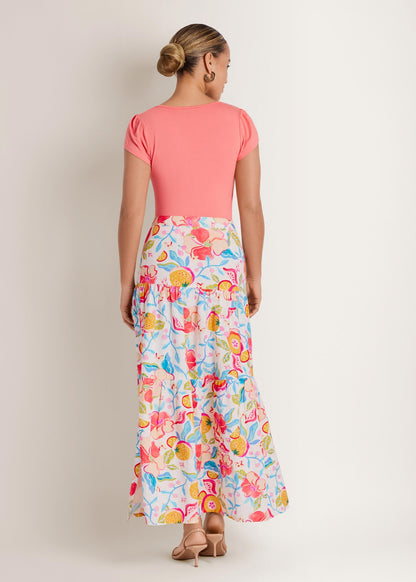 Linen High Slit Skirt Soft Citrus Floral | Venus Limited Edition
