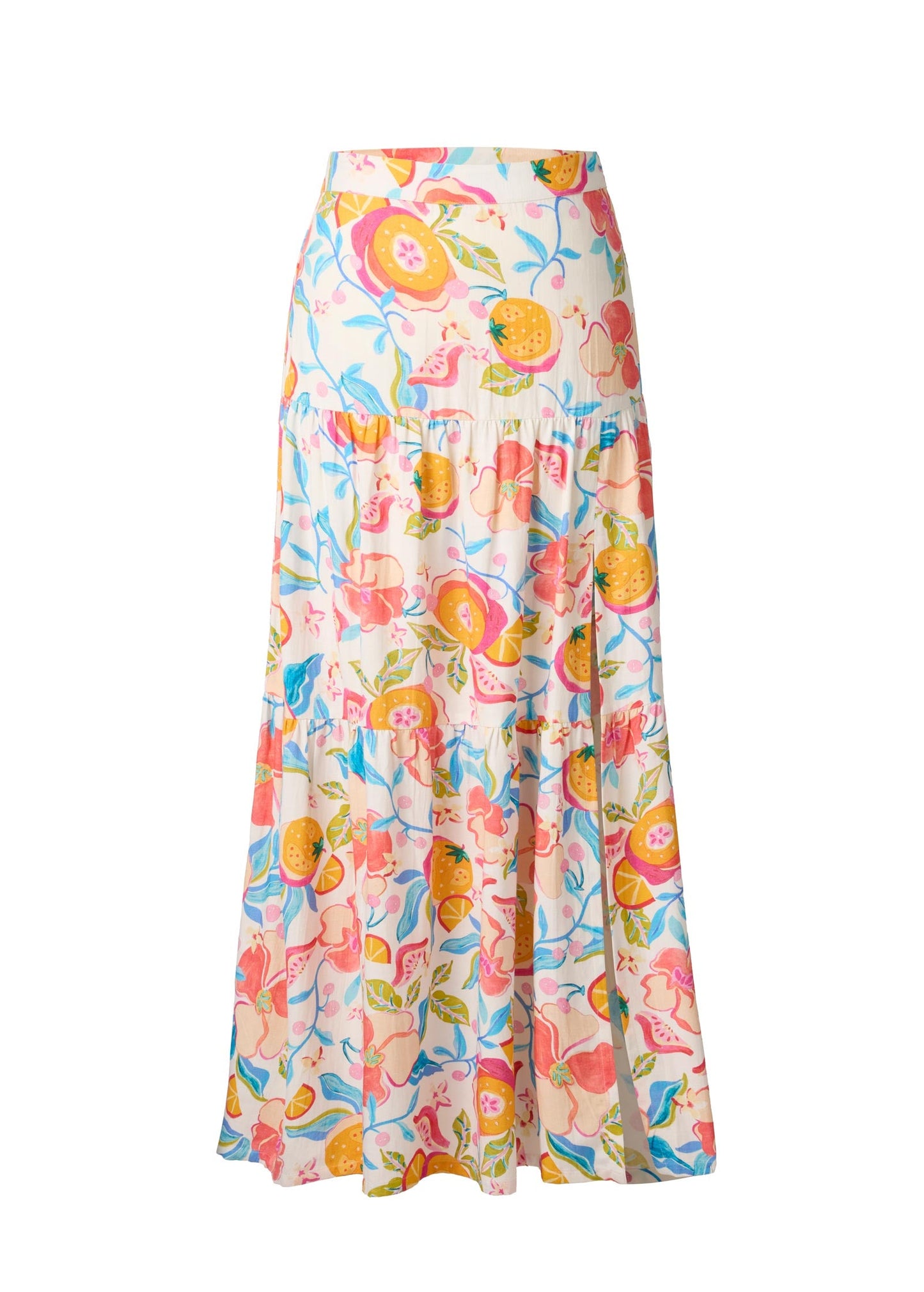 Linen High Slit Skirt Soft Citrus Floral | Venus Limited Edition