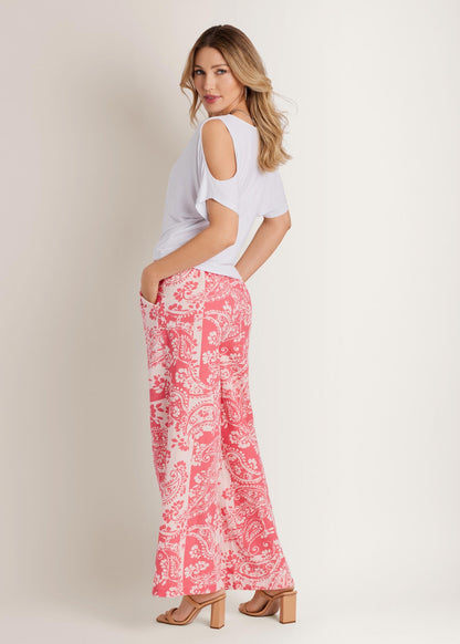 Wide Leg Linen Pant Patched Paisley Red | Venus Sale