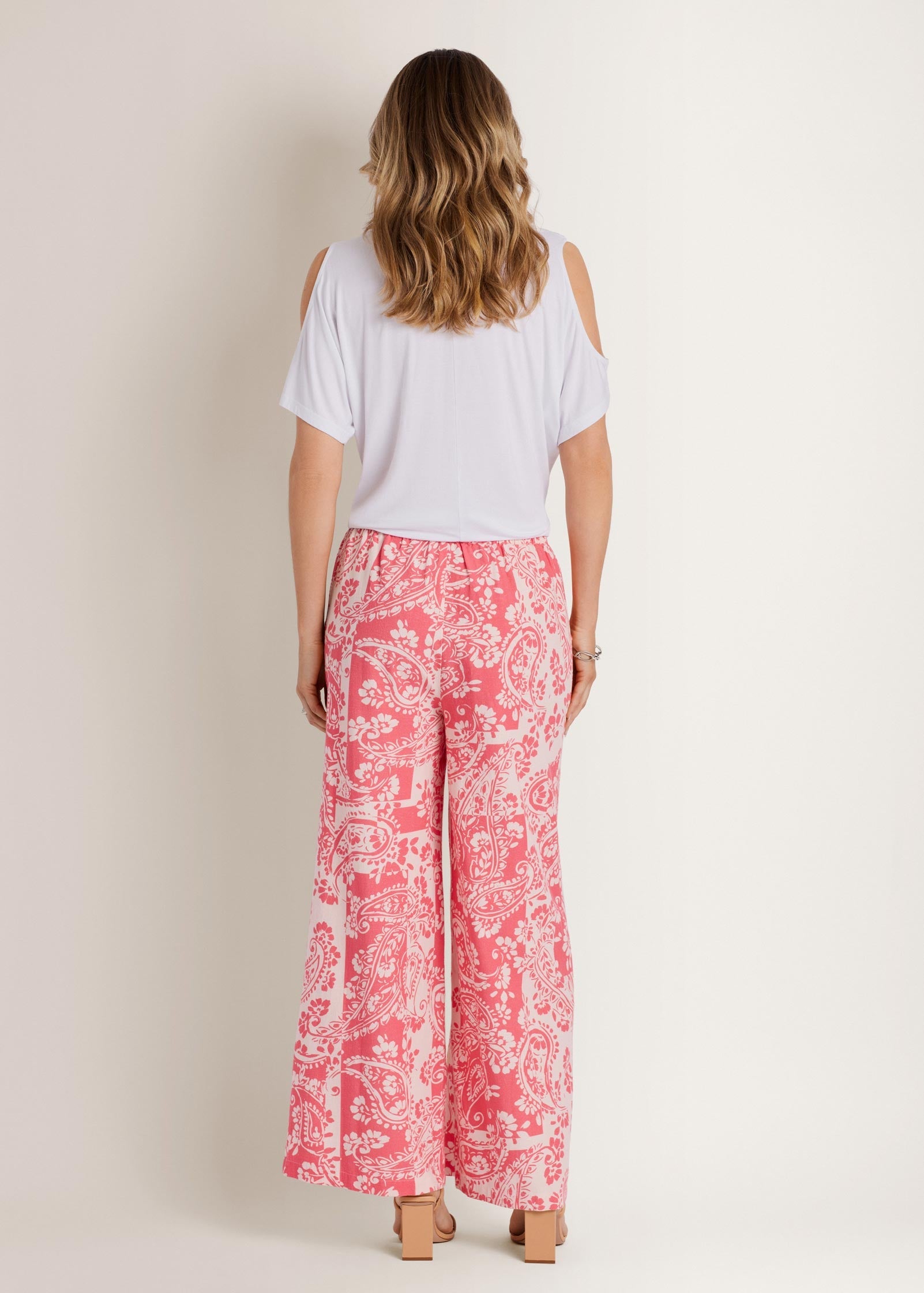 Wide Leg Linen Pant Patched Paisley Red | Venus Sale