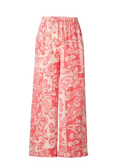 Wide Leg Linen Pant Patched Paisley Red | Venus Sale