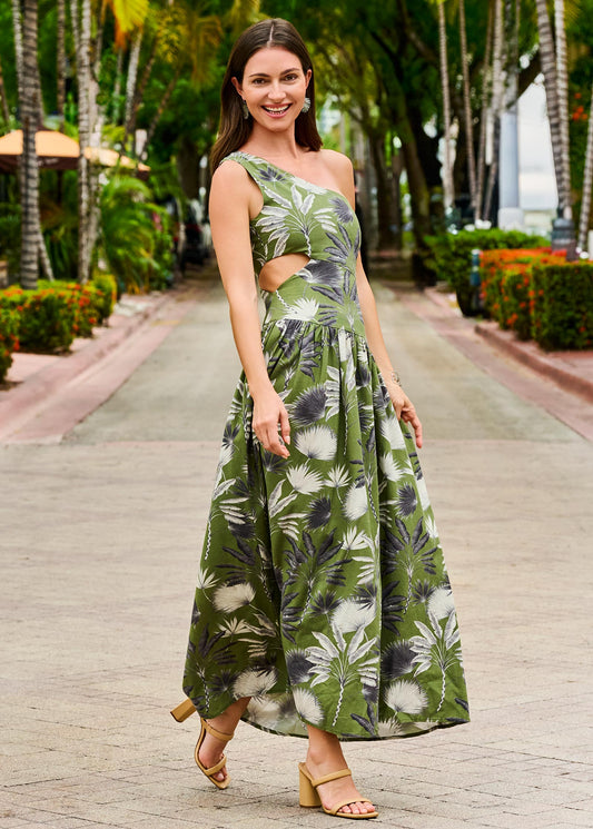 Linen Cutout Maxi Dress Palm Oasis | Venus Great Deal