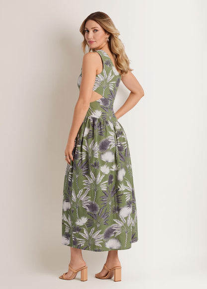 Linen Cutout Maxi Dress Palm Oasis | Venus Great Deal