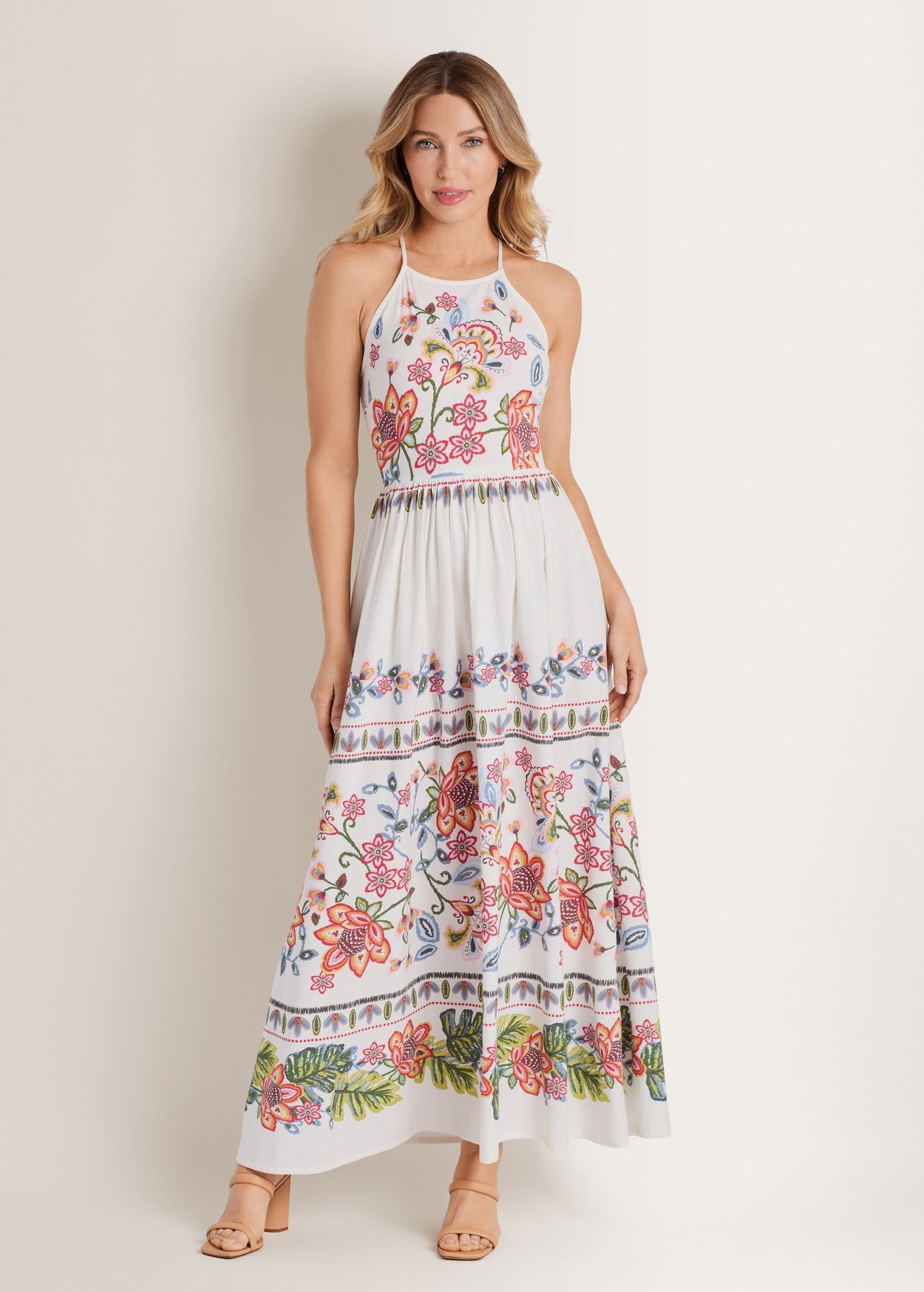 Printed Linen Maxi Dress Hothouse Botancial Border | Venus Featured