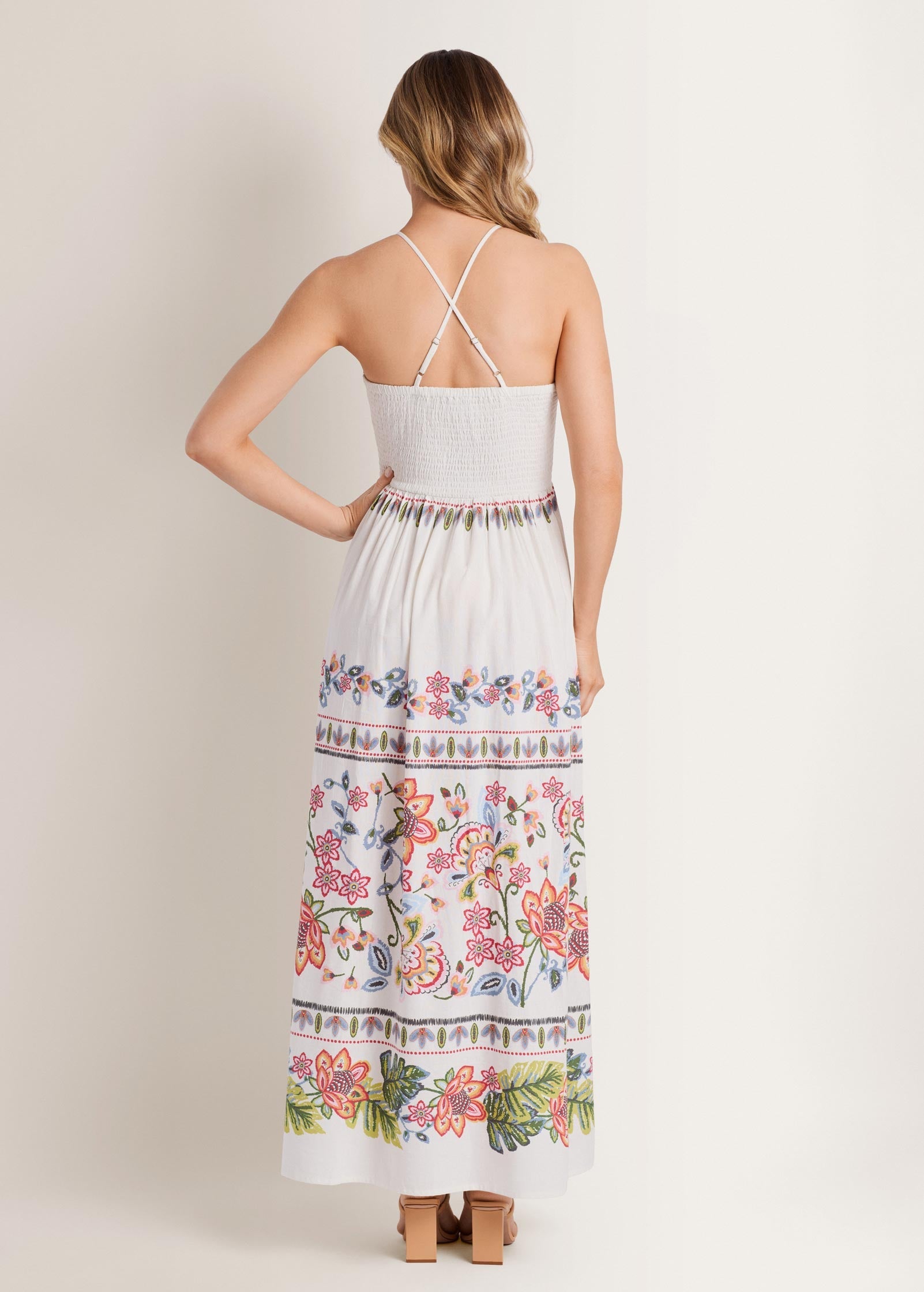 Printed Linen Maxi Dress Hothouse Botancial Border | Venus Featured
