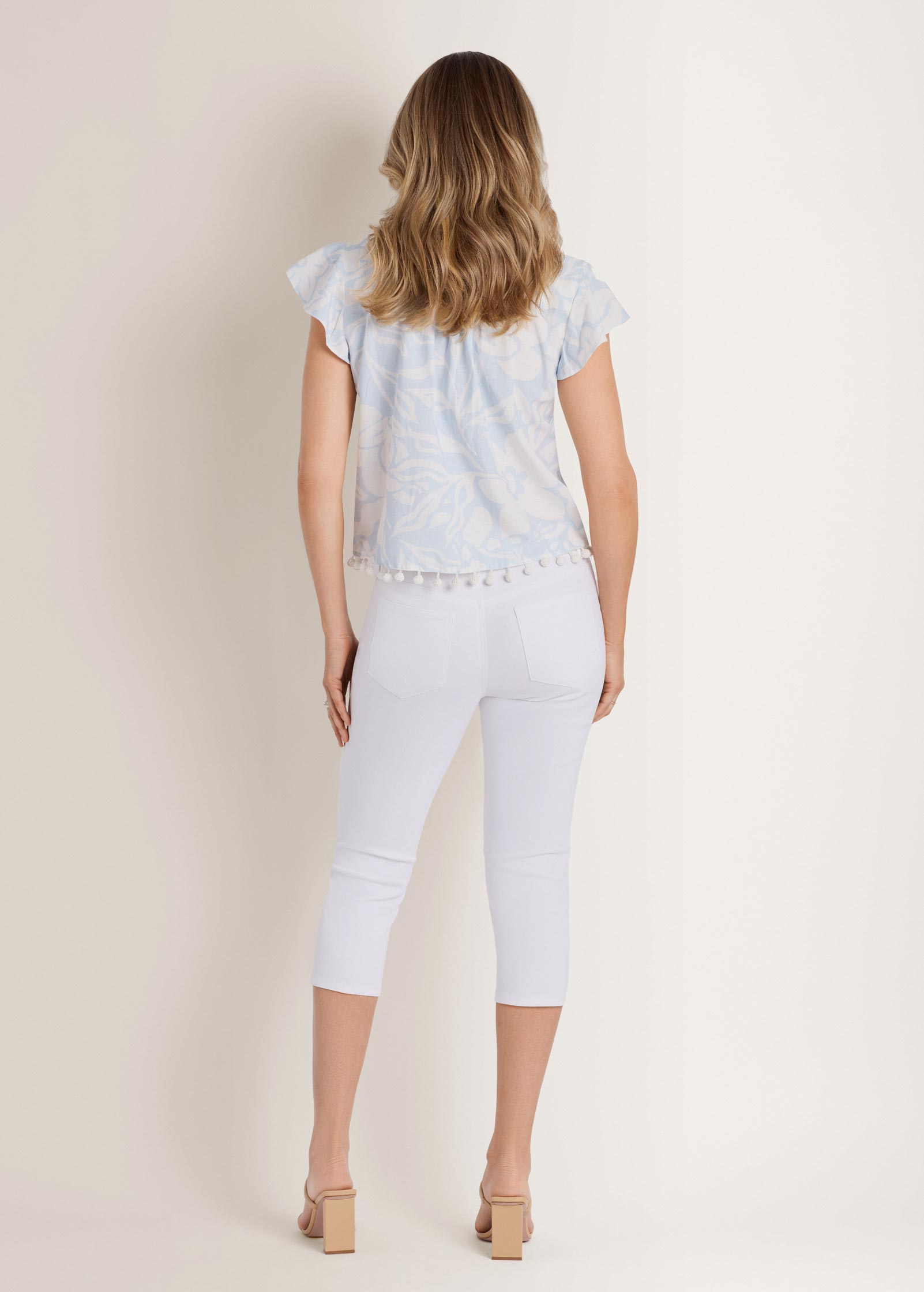 Linen Ruffle Sleeve Top Etched Coastal Floral | Venus Customer Favorite