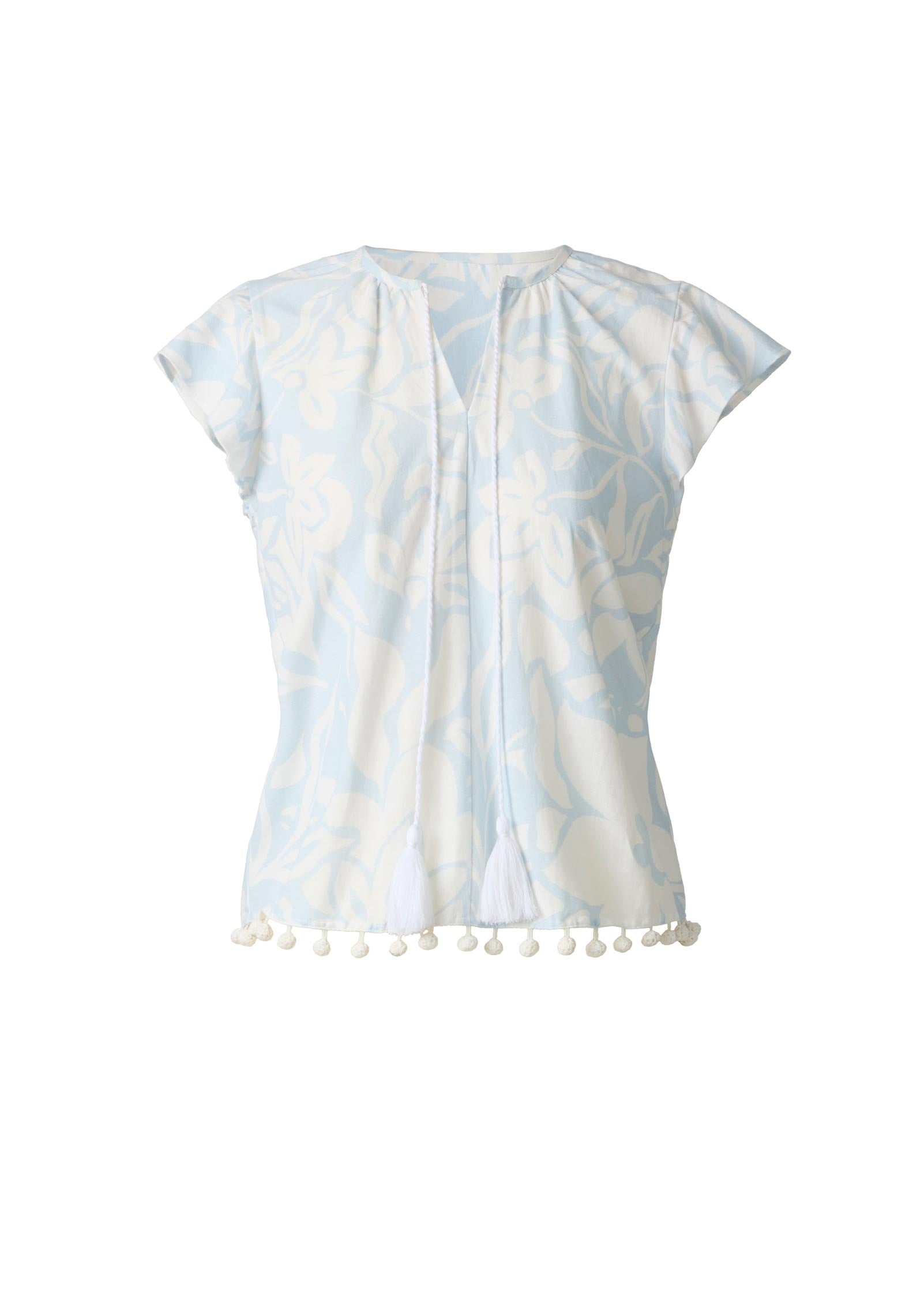 Linen Ruffle Sleeve Top Etched Coastal Floral | Venus Customer Favorite