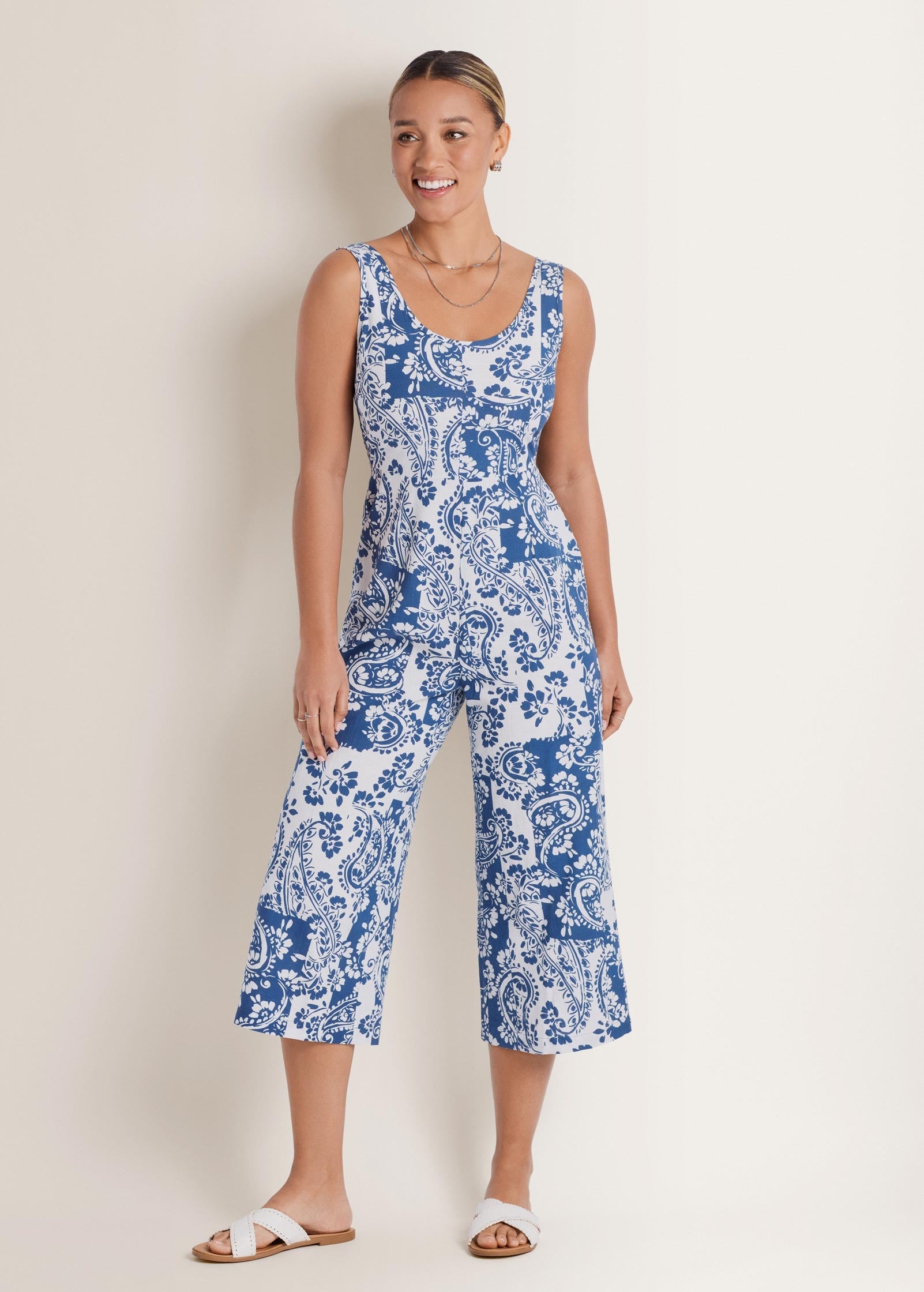 Linen Jumpsuit Patched Paisley Blue | Venus Limited Edition