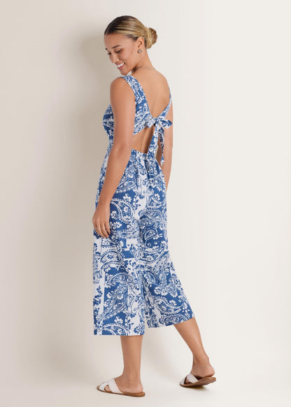 Linen Jumpsuit Patched Paisley Blue | Venus Limited Edition
