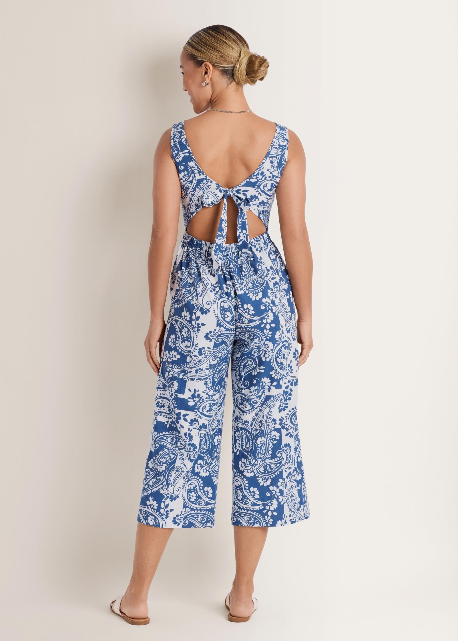 Linen Jumpsuit Patched Paisley Blue | Venus Limited Edition