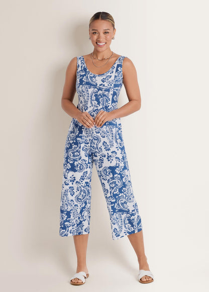 Linen Jumpsuit Patched Paisley Blue | Venus Limited Edition