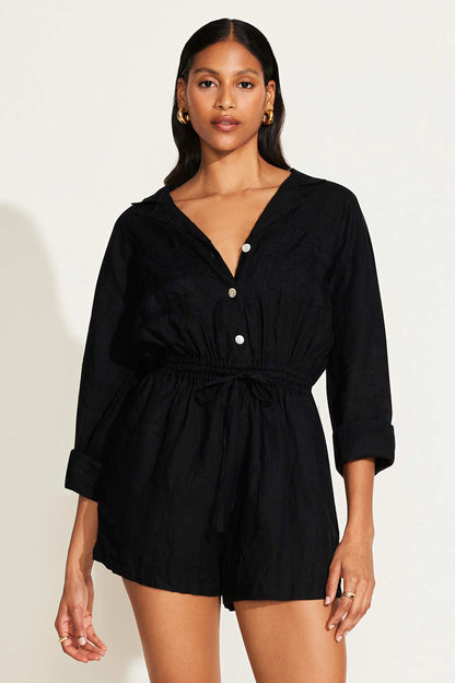 The Getaway Romper Black EcoLinen | Venus Budget Friendly