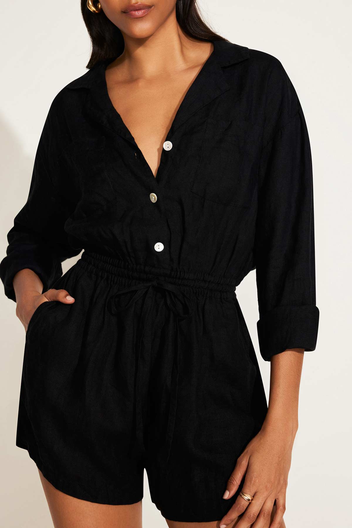 The Getaway Romper Black EcoLinen | Venus Budget Friendly