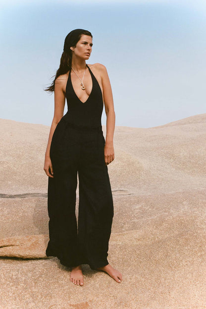 Tallows Linen Wide Leg Pant Black EcoLinen | Venus Great Deal