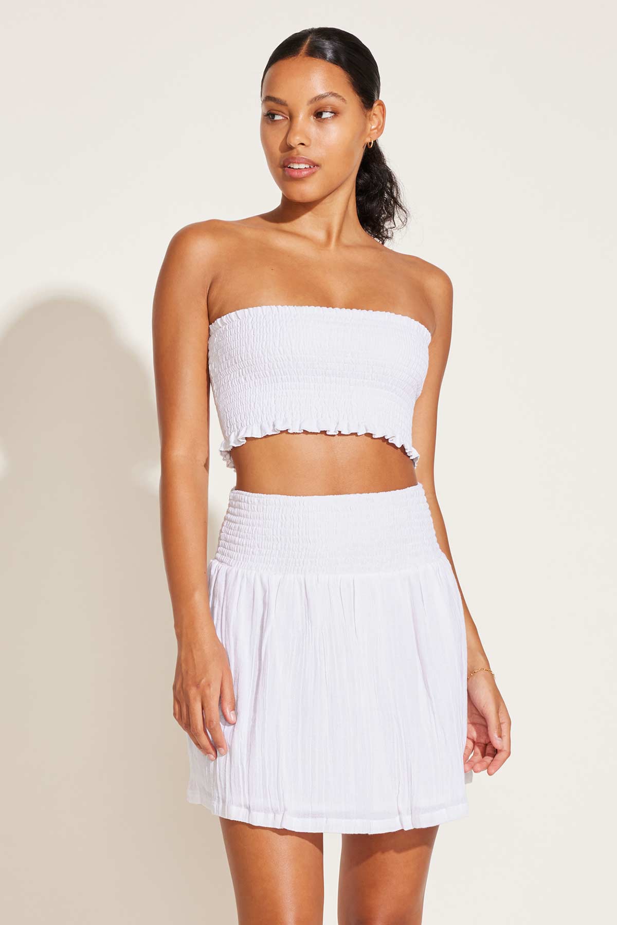 Nya Smocked Bandeau Top White Crinkle Linen | Venus Popular Choice