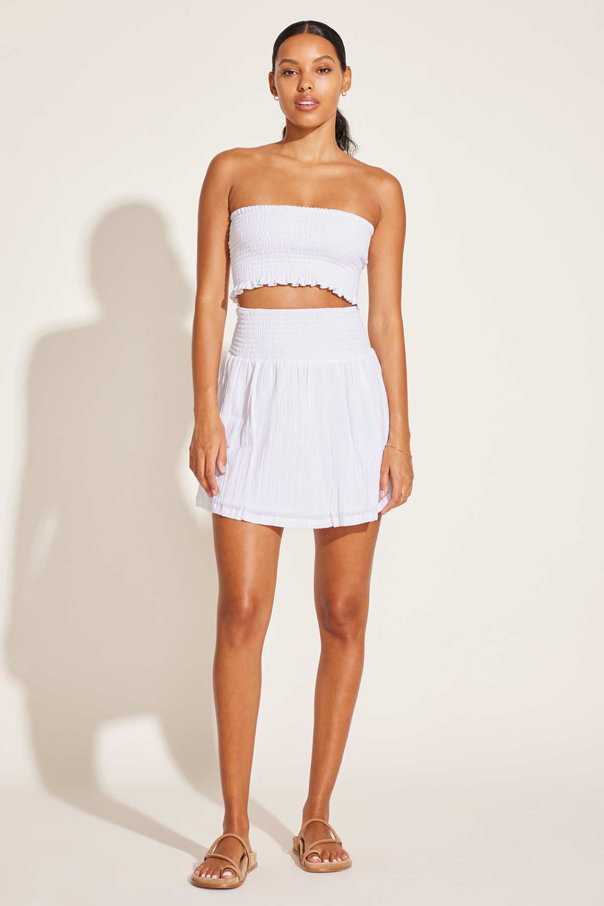 Nya Smocked Bandeau Top White Crinkle Linen | Venus Popular Choice