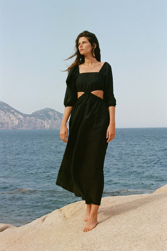 Cierra Cut Out Dress - Black EcoLinen | Venus Customer Favorite