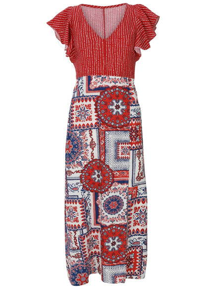 Linen V-Neck Maxi Dress - Heritage Bandana Medley | Venus Cost Saving
