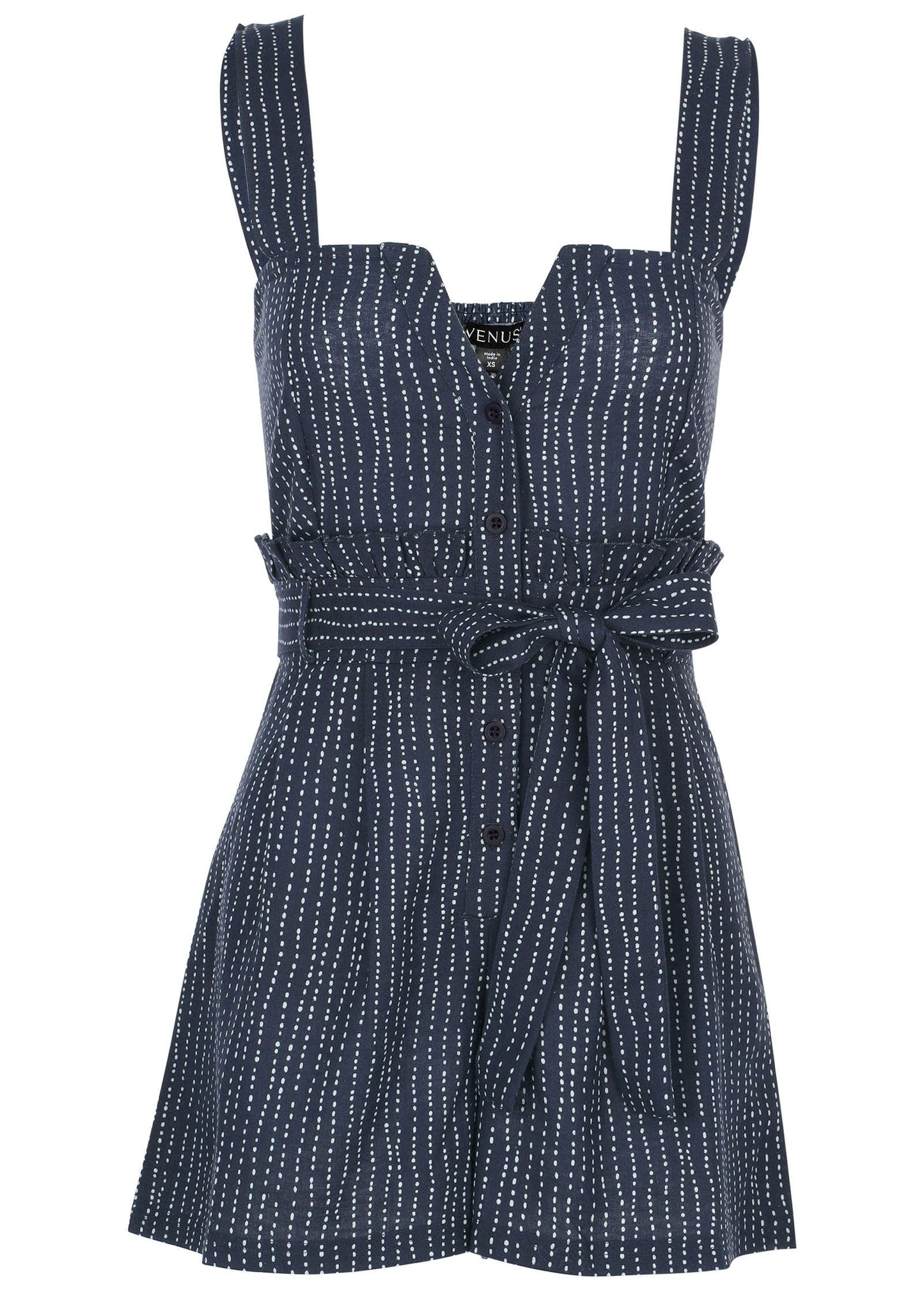 Casual Linen Romper - Navy Dot Stripe | Venus Value