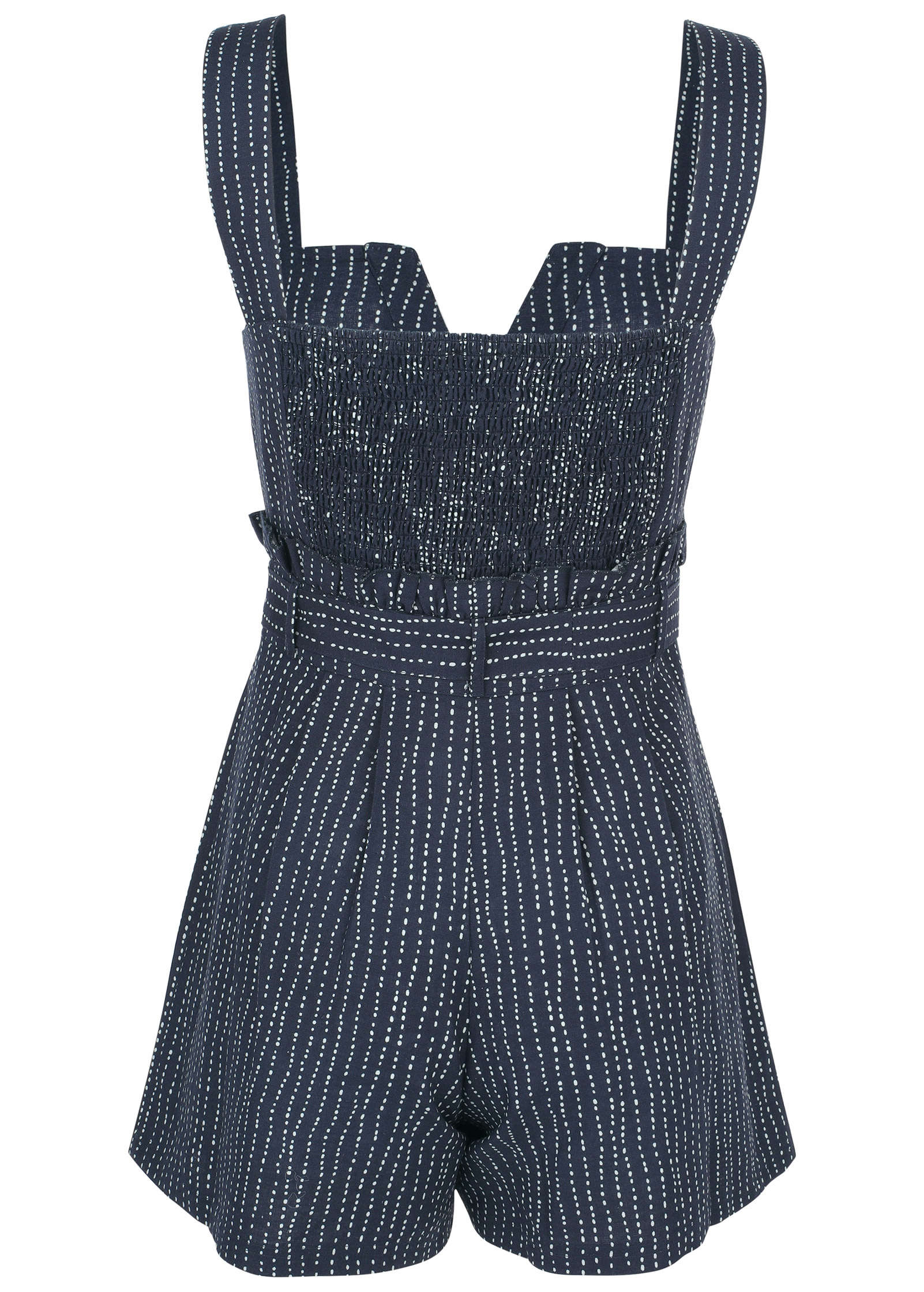 Casual Linen Romper - Navy Dot Stripe | Venus Value