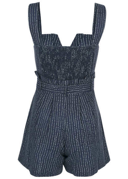 Casual Linen Romper - Navy Dot Stripe | Venus Value
