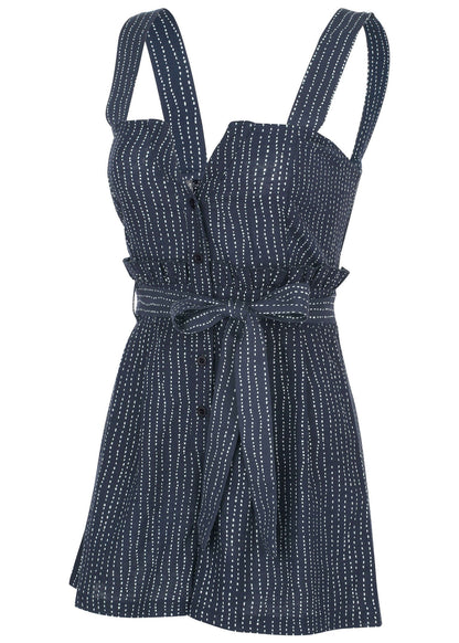 Casual Linen Romper - Navy Dot Stripe | Venus Value