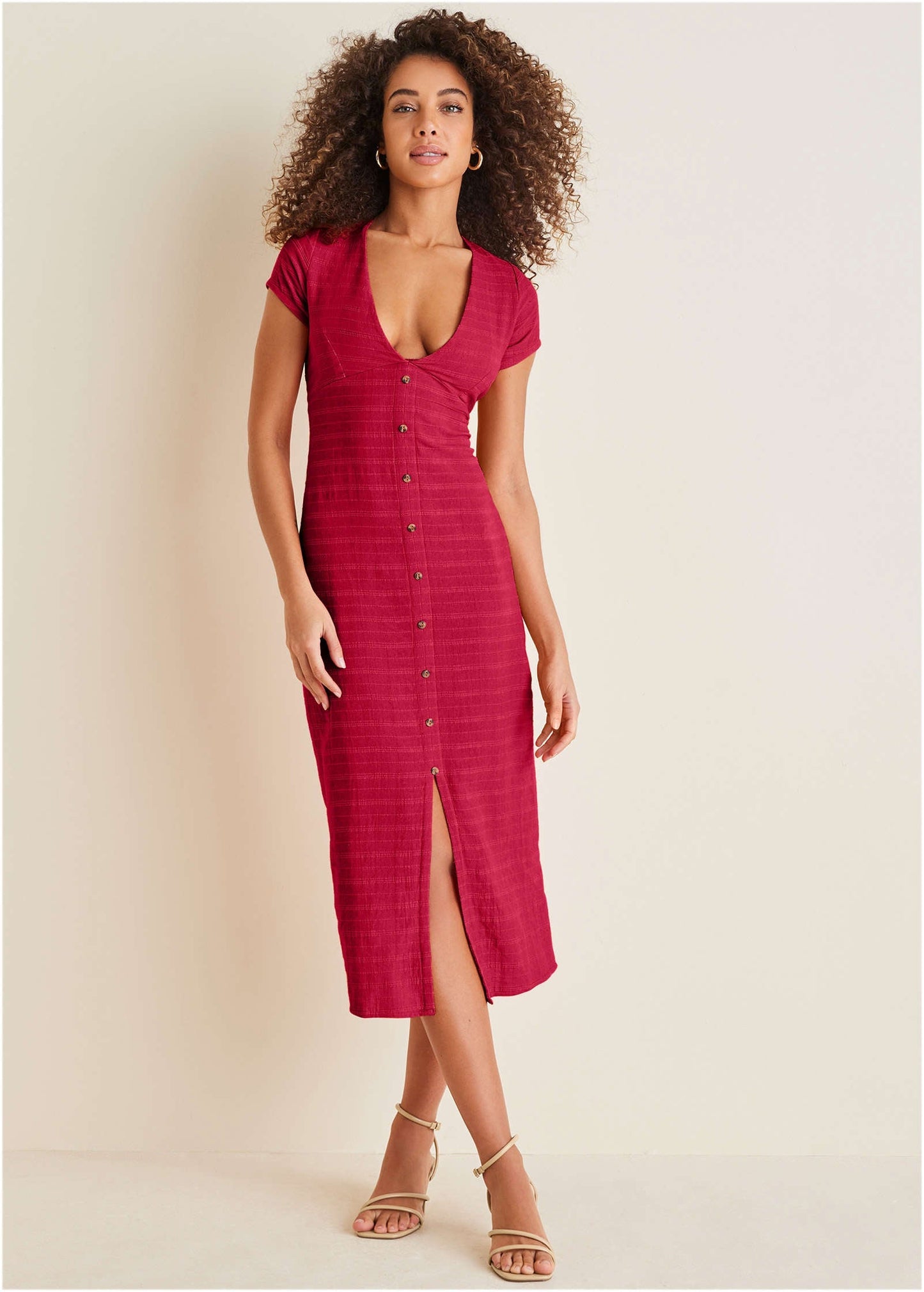 Linen Midi Dress - Barberry | Venus Affordable