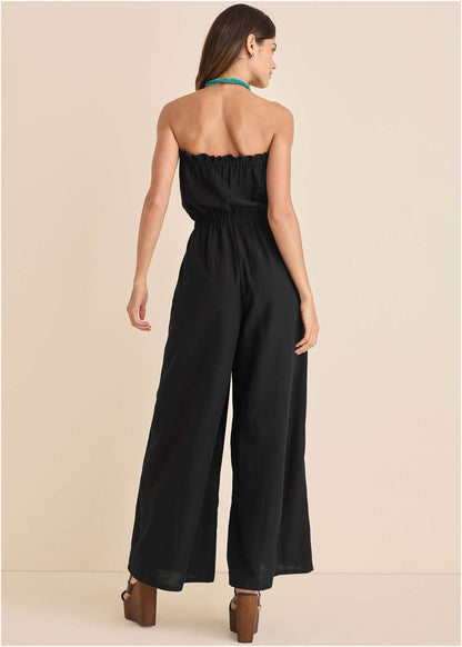 Strapless Linen Jumpsuit - Black & Blue | Venus Budget Friendly