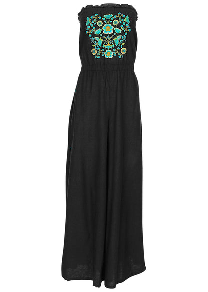 Strapless Linen Jumpsuit - Black & Blue | Venus Budget Friendly